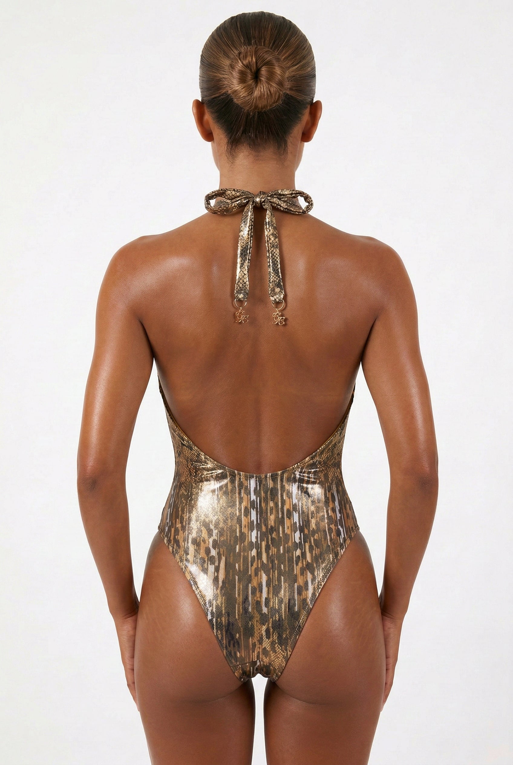 Liquid Cheetah Cheetah Snake V Neck Swimsuit - L