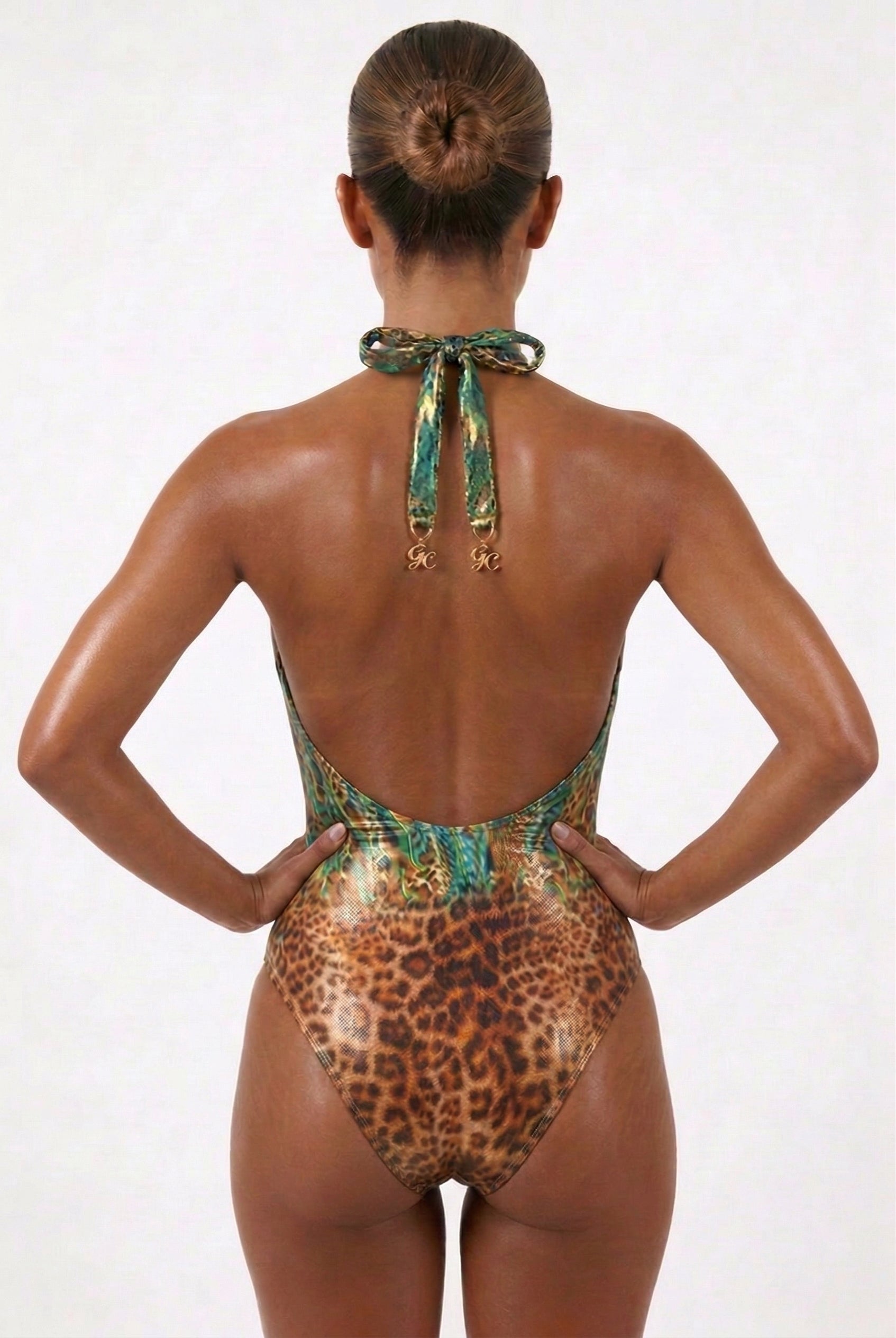 Jungle Fever Ermerald Leopard V Neck Swimsuit - M